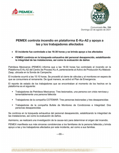 Se incendió una plataforma petrolera en México